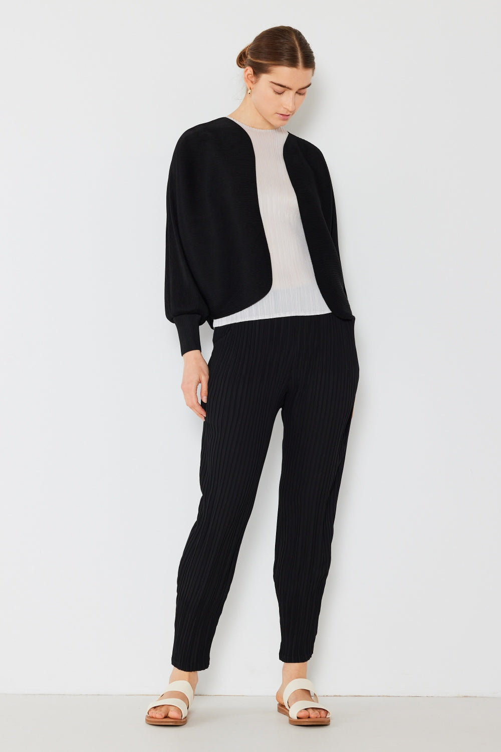Marina West Swim Rib Pleated Puff Sleeve Bolero Cardigan - UrbanEthereal