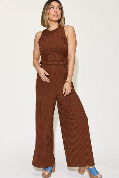 Basic Bae Full Size Ribbed Tank and Wide Leg Pants Set - UrbanEthereal