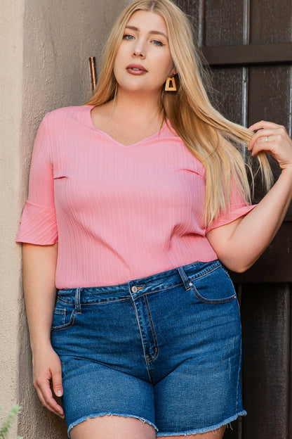 Plus Size V-Neck Half Sleeve Blouse - UrbanEthereal