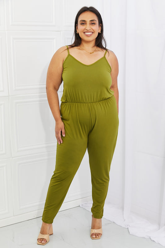 Capella Comfy Casual Full Size Solid Elastic Waistband Jumpsuit in Chartreuse - UrbanEthereal