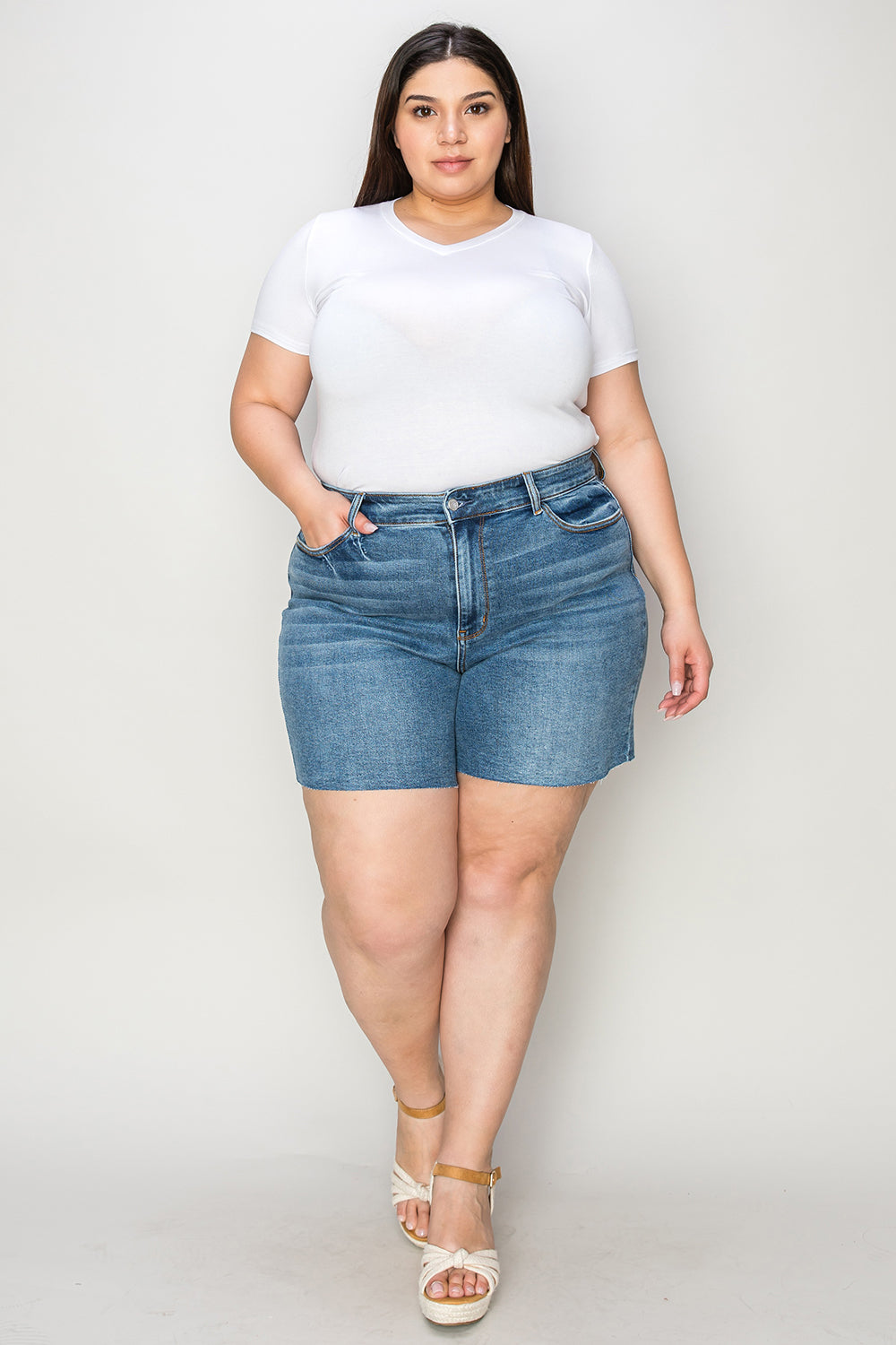 Judy Blue Full Size High Waist Slim Denim Shorts - UrbanEthereal