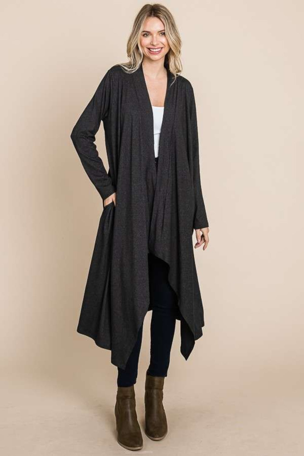 Culture Code Open Front Longline Cover Up with Pockets - UrbanEthereal