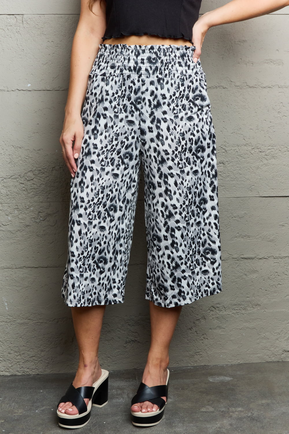 Ninexis Leopard High Waist Flowy Wide Leg Pants with Pockets - UrbanEthereal