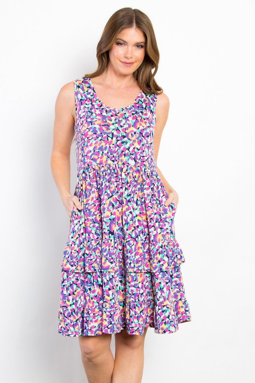 Be Stage Full Size Print Wrinkle Free Ruffled Dress - UrbanEthereal