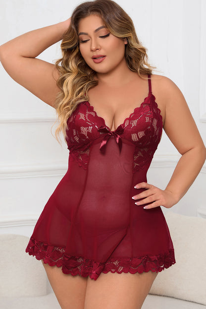 Plus Size Lace Detail Spaghetti Strap Lounge Dress - UrbanEthereal