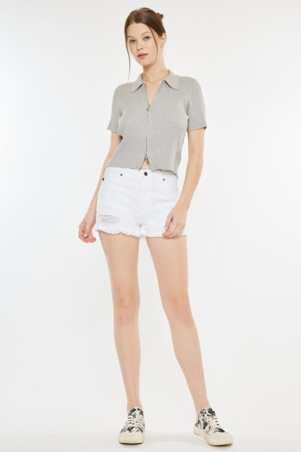 Kancan Raw Hem Distressed Denim Shorts - UrbanEthereal