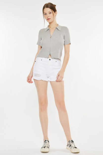 Kancan Raw Hem Distressed Denim Shorts - UrbanEthereal