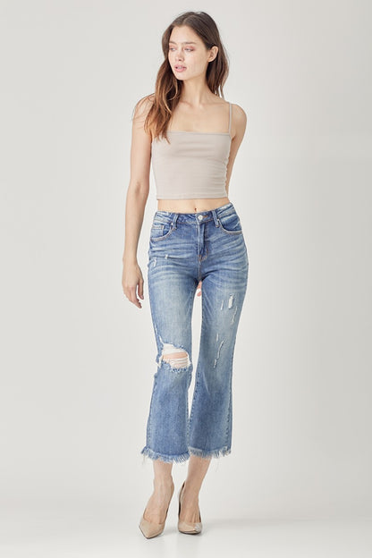 RISEN High Waist Distressed Cropped Bootcut Jeans