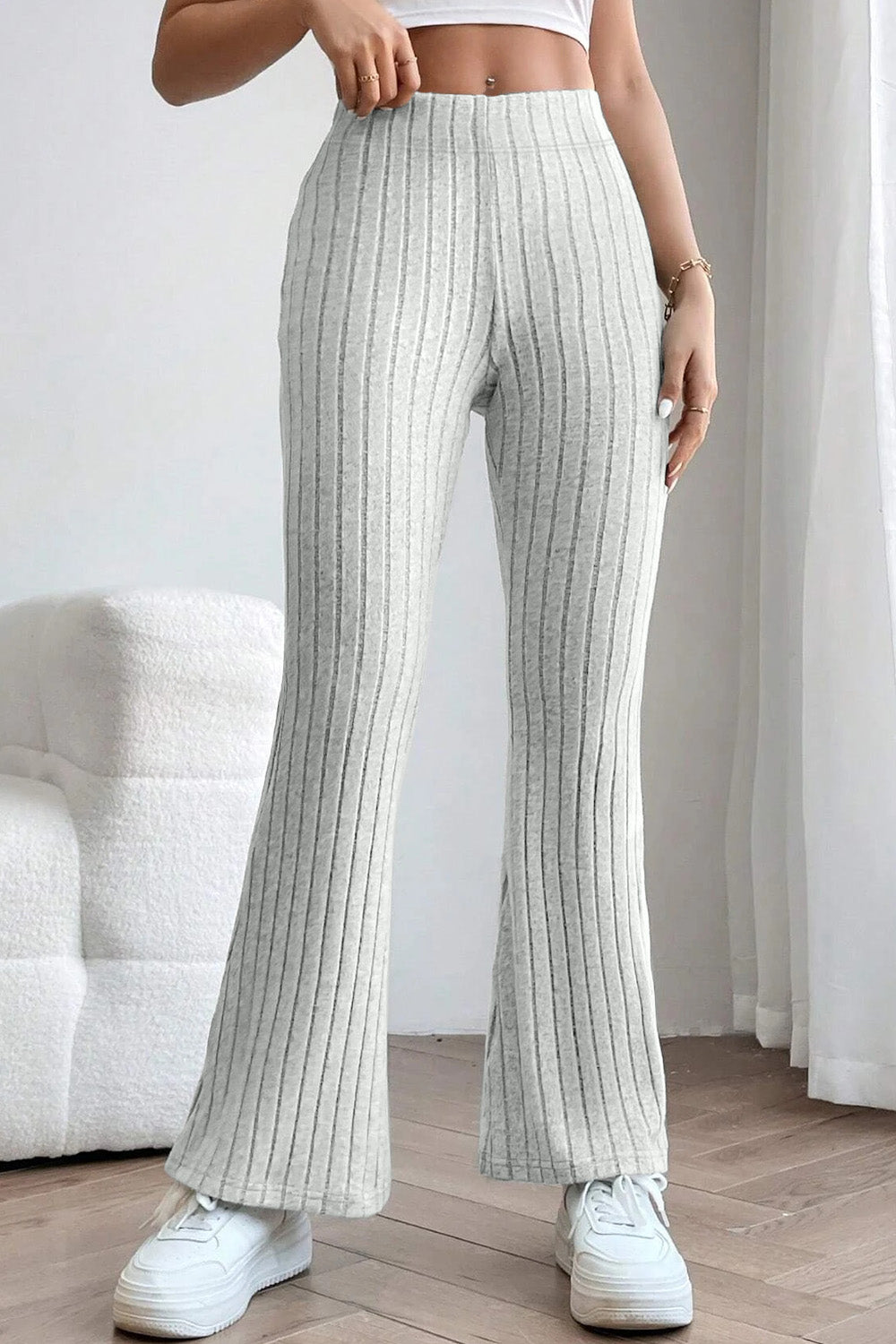 Basic Bae Full Size Ribbed High Waist Flare Pants - UrbanEthereal