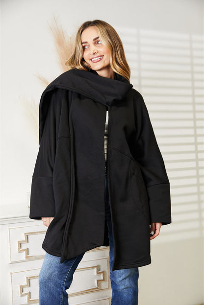 HEYSON Full Size Open Front Cardigan with Scarf Design - UrbanEthereal