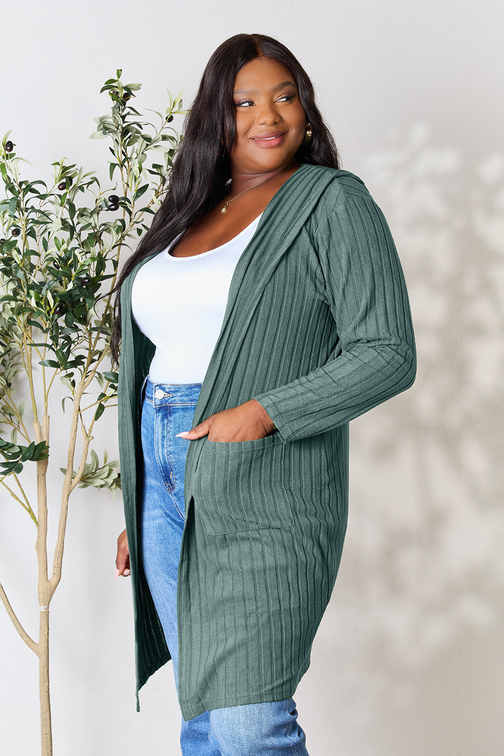 Basic Bae Full Size Hooded Sweater Cardigan - UrbanEthereal