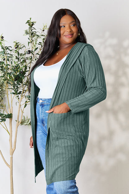 Basic Bae Full Size Hooded Sweater Cardigan - UrbanEthereal