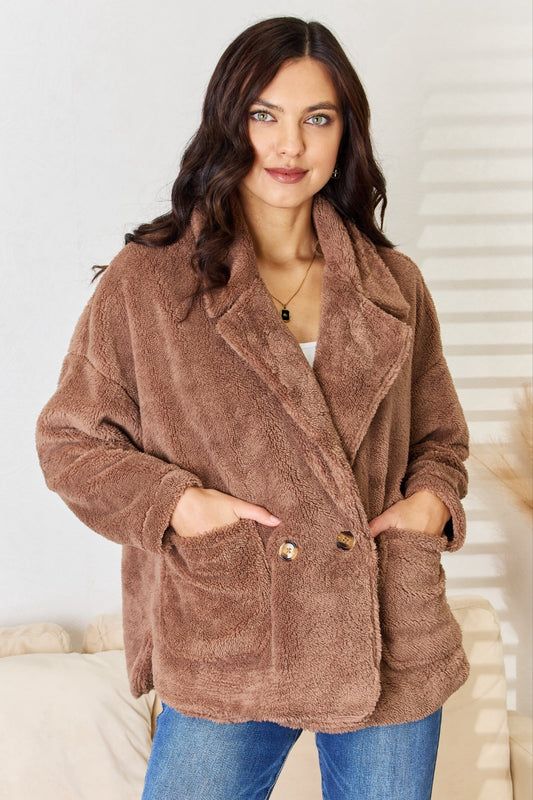 Culture Code Double Breasted Fuzzy Coat - UrbanEthereal