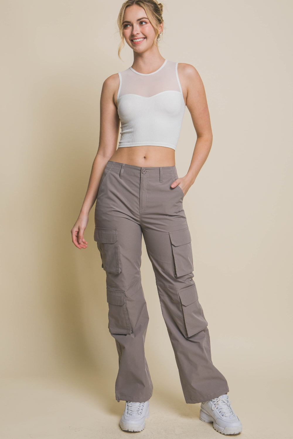 Love Tree Round Neck Ribbed Cropped Mesh Tank - UrbanEthereal