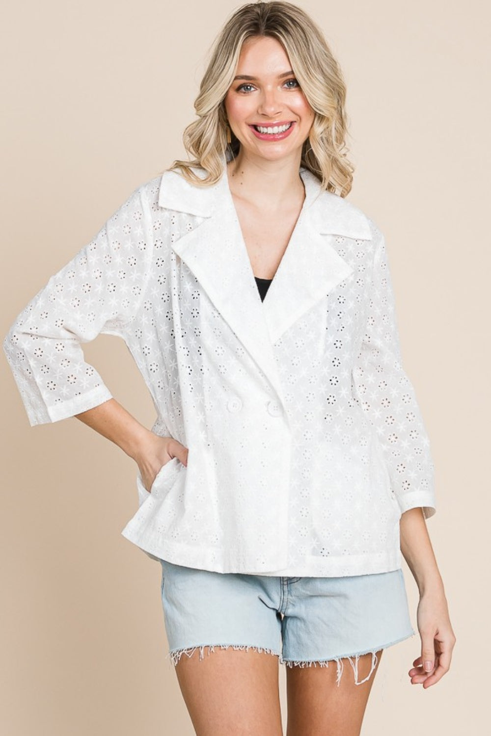 Culture Code Double Breasted Eyelet Jacket with Pockets - UrbanEthereal