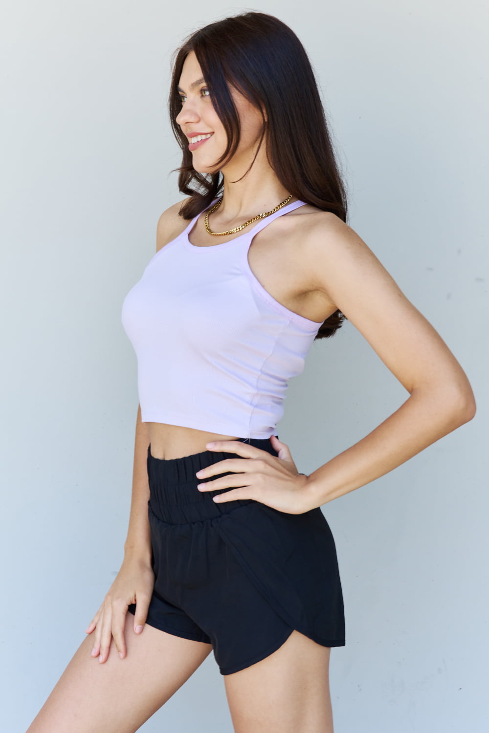 Ninexis Everyday Staple Soft Modal Short Strap Ribbed Tank Top in Lavender - UrbanEthereal