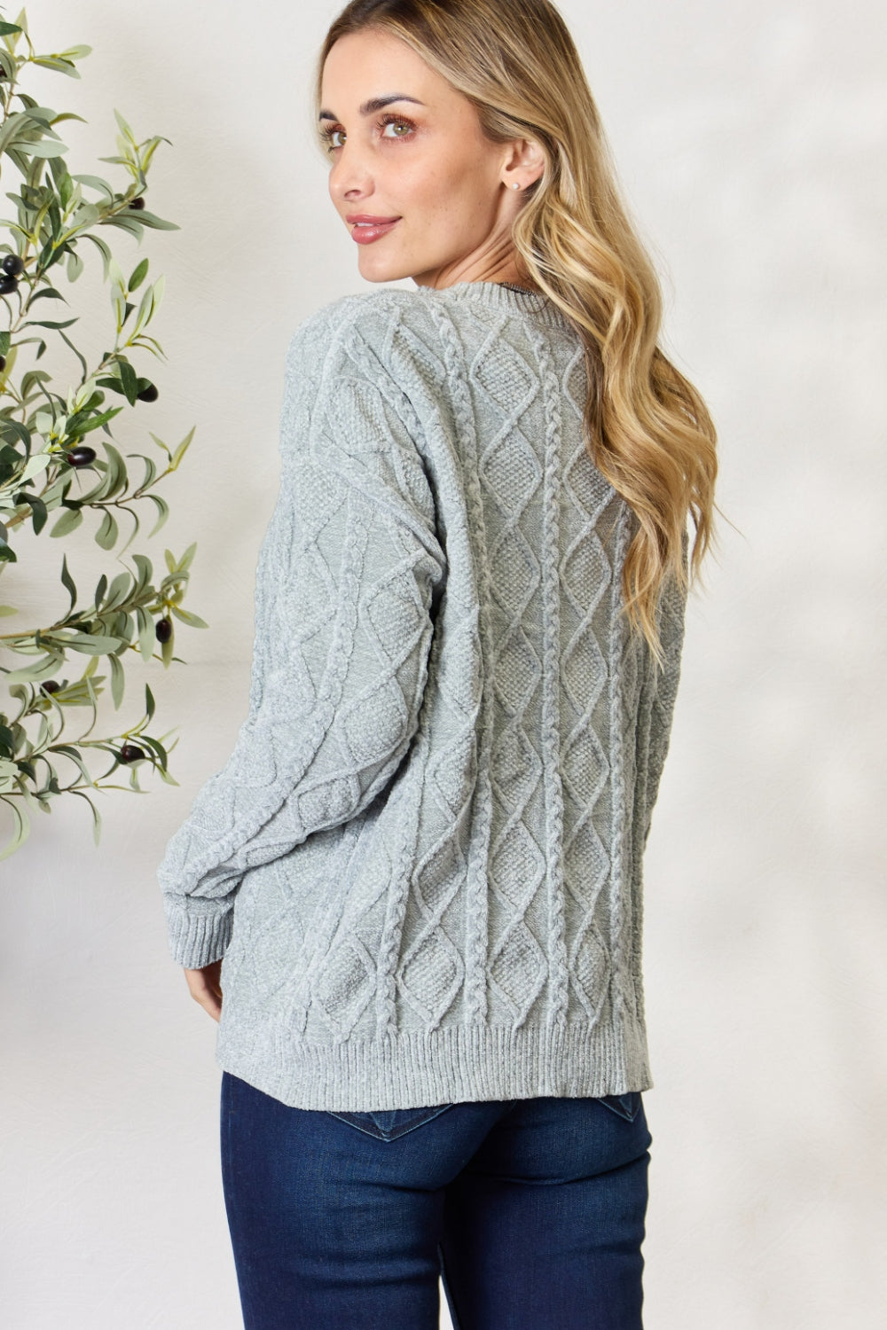 BiBi Cable Knit Round Neck Sweater - UrbanEthereal