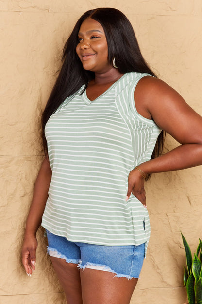 Doublju Full Size Striped Sleeveless V-Neck Top - UrbanEthereal
