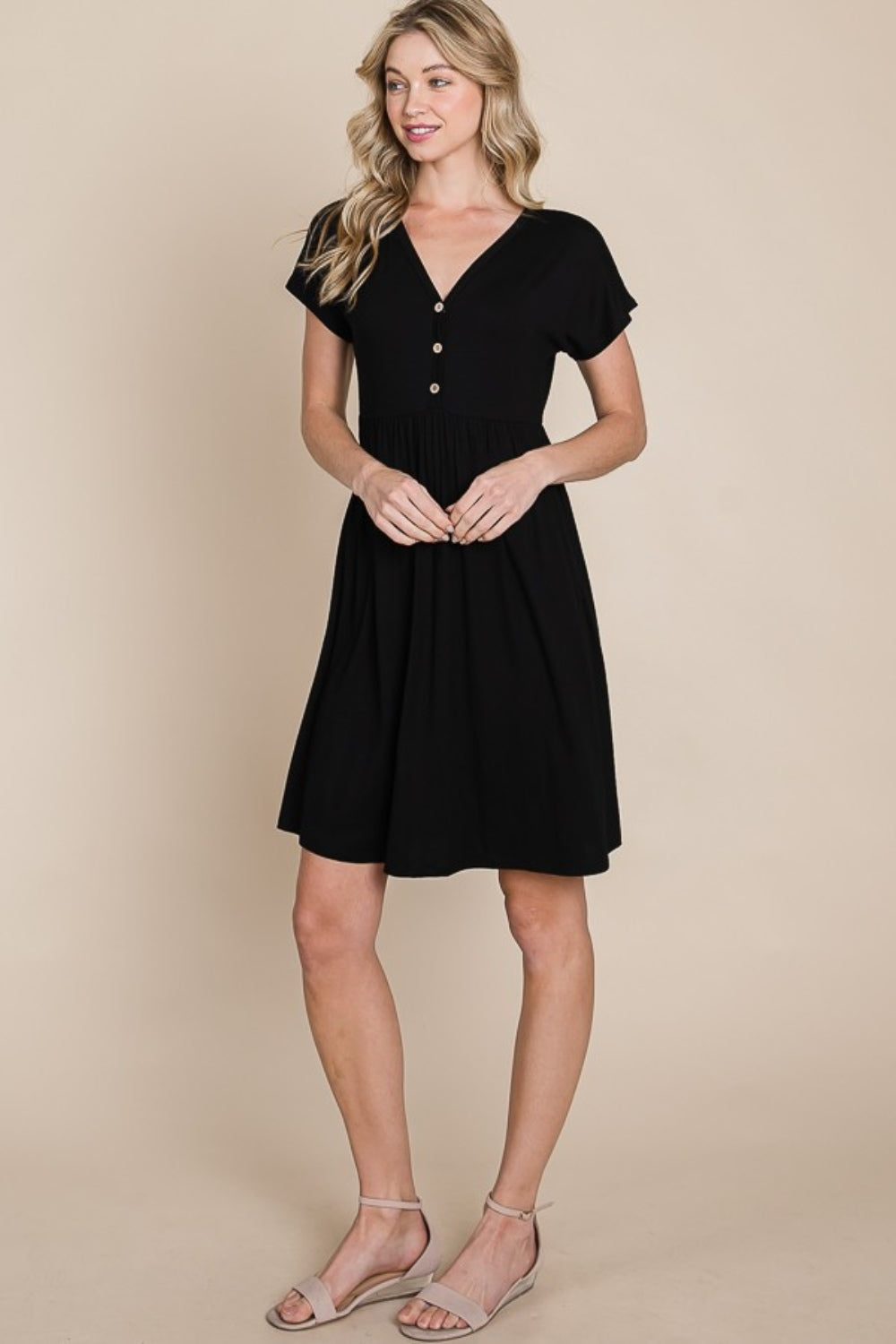 BOMBOM V-Neck Short Sleeve Dress - UrbanEthereal