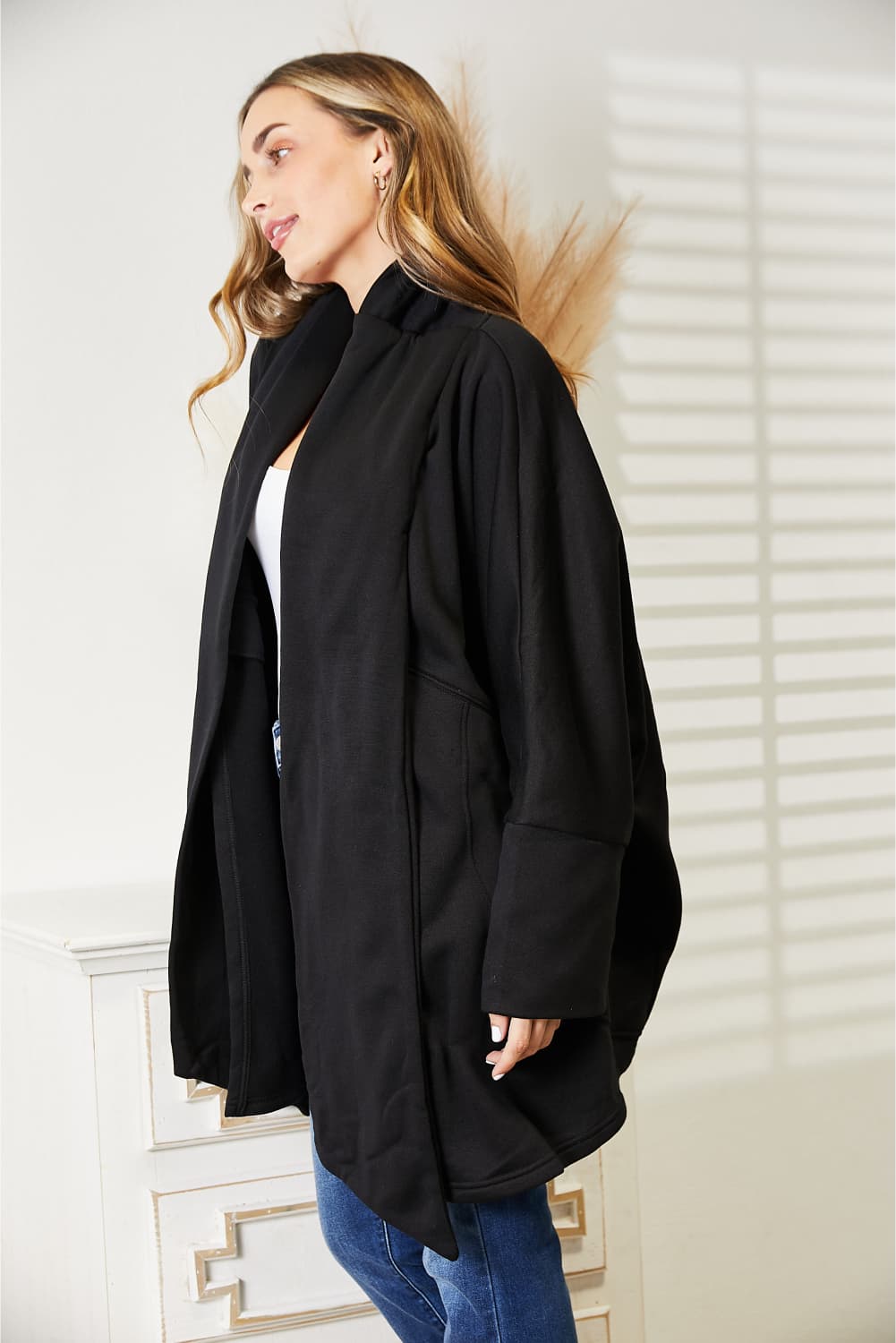 HEYSON Full Size Open Front Cardigan with Scarf Design - UrbanEthereal