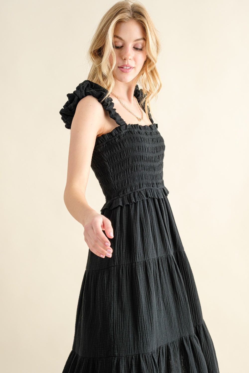 And The Why Smocked Ruffled Tiered Dress - UrbanEthereal