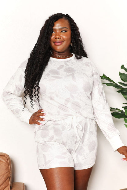 Double Take Floral Long Sleeve Top and Shorts Loungewear Set - UrbanEthereal