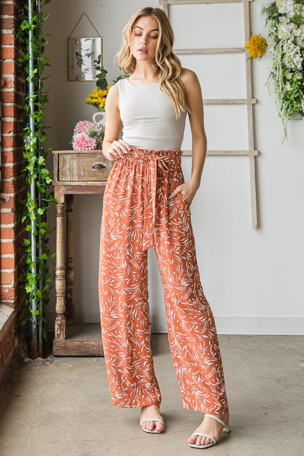 Heimish Full Size Printed Tied Straight Casual Pants - UrbanEthereal