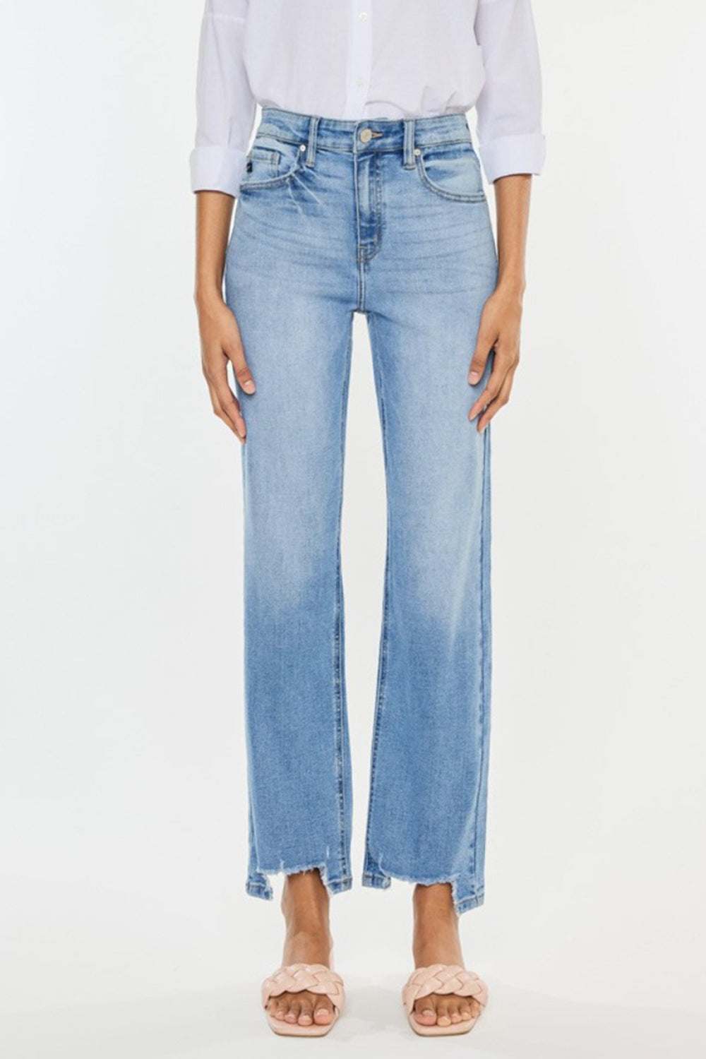 Kancan High Waist Raw Hem Straight Jeans - UrbanEthereal