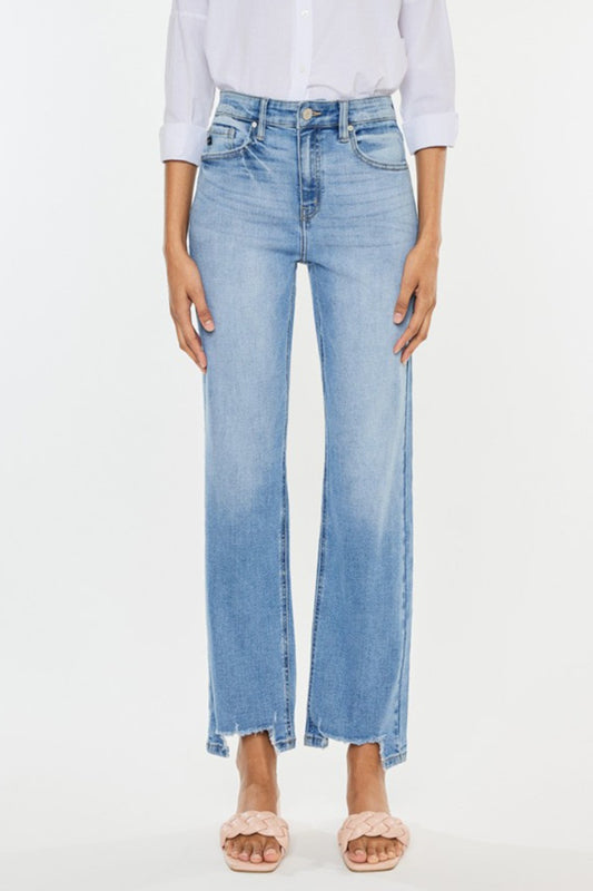 Kancan High Waist Raw Hem Straight Jeans - UrbanEthereal