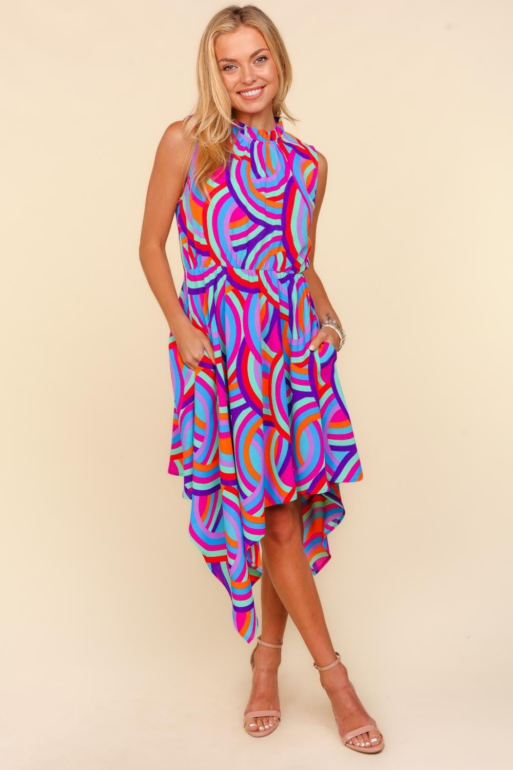 Haptics Full Size Mock Neck Sleeveless Printed Dress - UrbanEthereal