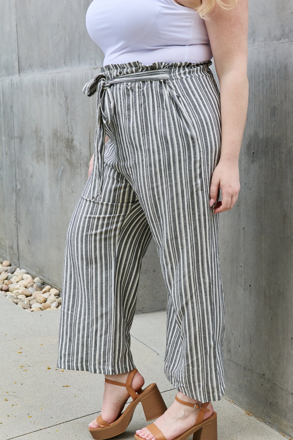 Heimish Find Your Path Full Size Paperbag Waist Striped Culotte Pants - UrbanEthereal