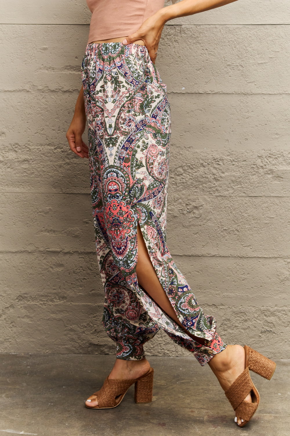 Perfee Printed Cutout Long Pants