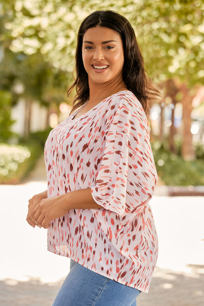 Plus Size Printed V-Neck Blouse - UrbanEthereal