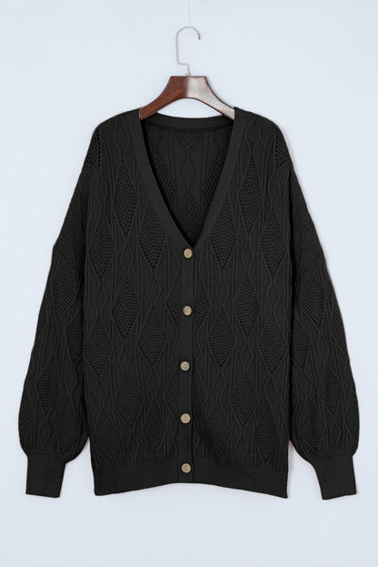 Plus Size Cable-Knit Button Up Sweater - UrbanEthereal