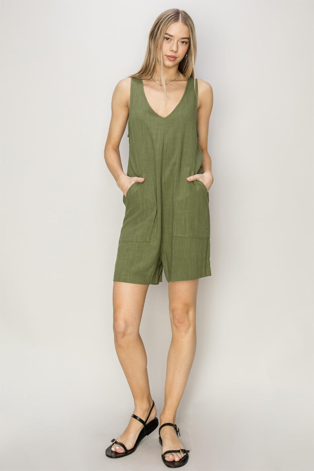 HYFVE V-Neck Sleeveless Romper with Pockets - UrbanEthereal