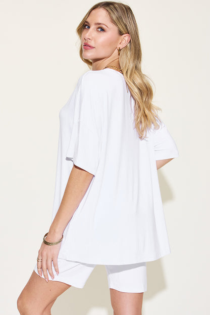 Basic Bae Full Size V-Neck Drop Shoulder T-Shirt and Shorts Set - UrbanEthereal