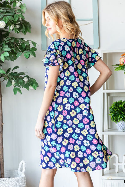 Heimish Full Size Floral Ruffled Short Sleeve Dress with Pockets - UrbanEthereal