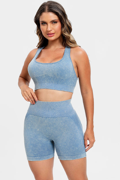3 Piece Washed Square Neck Wide Strap Active Set - UrbanEthereal