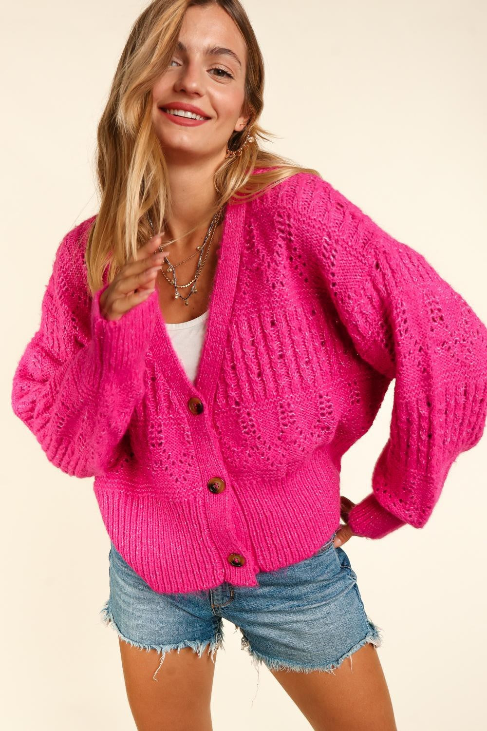 Haptics Full Size Button Down Crop Long Sleeve Cardigan - UrbanEthereal