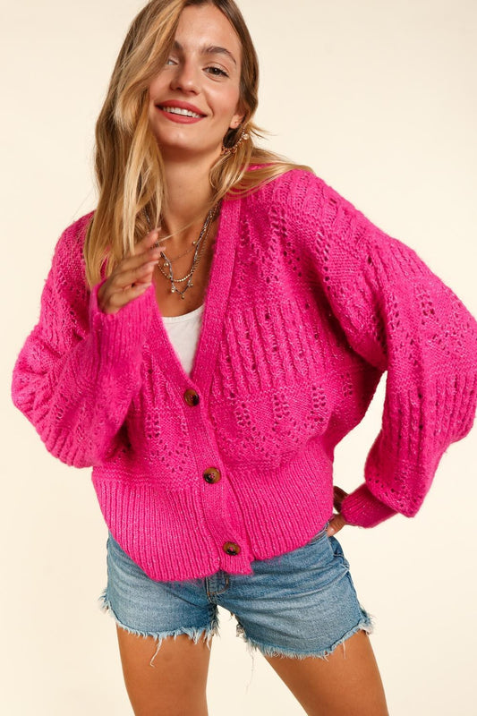 Haptics Full Size Button Down Crop Long Sleeve Cardigan - UrbanEthereal