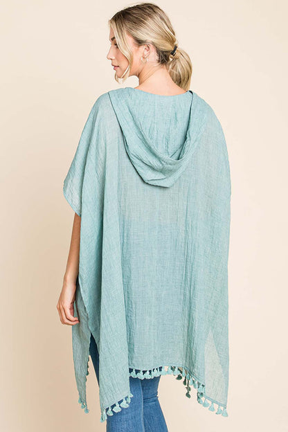 Cotton Bleu by Nu Label Tassel Hem Hooded Cover Up - UrbanEthereal