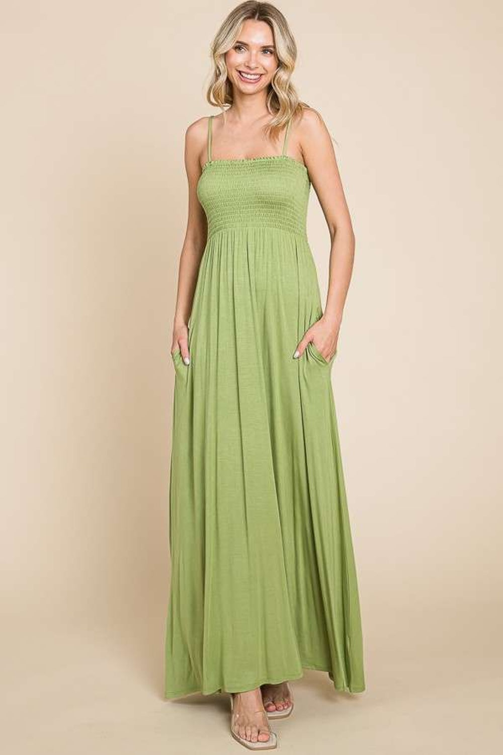 Culture Code Full Size Smocked Cami Maxi Dress with Pockets - UrbanEthereal