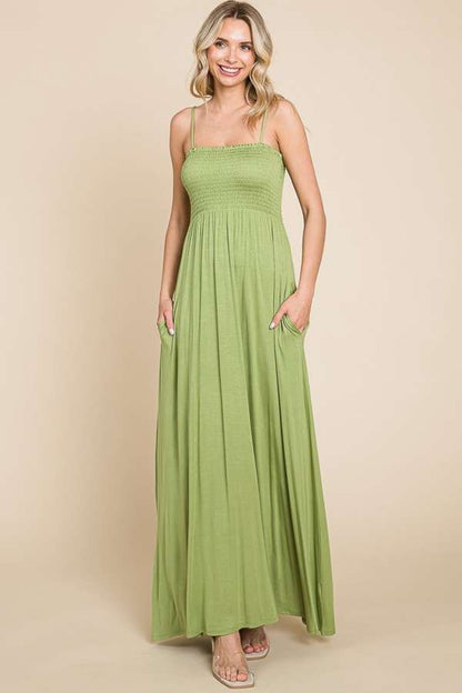 Culture Code Full Size Smocked Cami Maxi Dress with Pockets - UrbanEthereal
