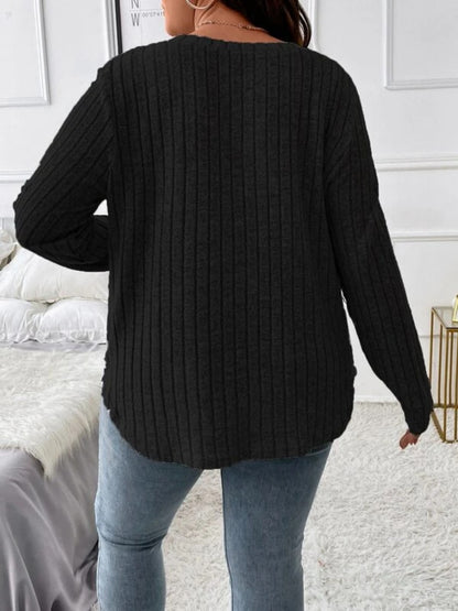 Plus Size V-Neck Long Sleeve T-Shirt - UrbanEthereal