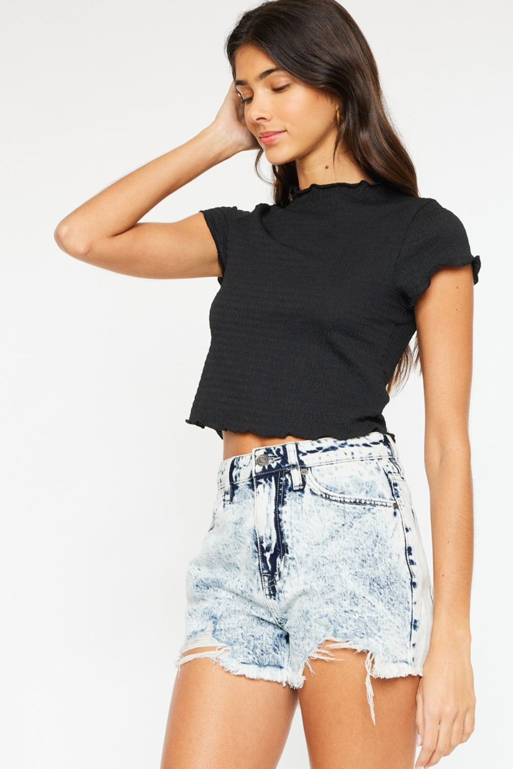 Kancan Full Size Distressed High Waist Denim Shorts - UrbanEthereal