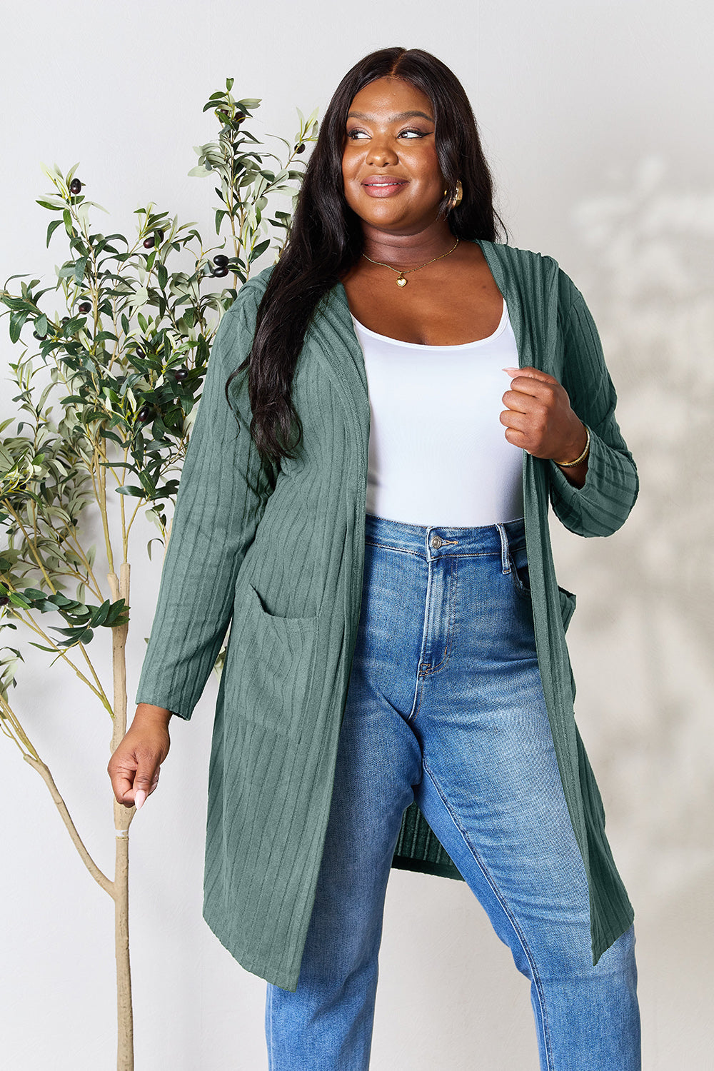 Basic Bae Full Size Hooded Sweater Cardigan - UrbanEthereal