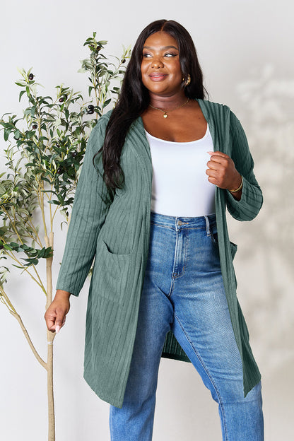 Basic Bae Full Size Hooded Sweater Cardigan - UrbanEthereal