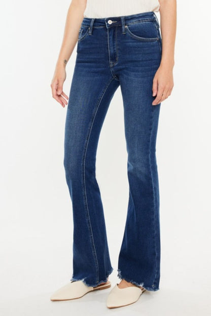 Kancan Cat's Whiskers Raw Hem Flare Jeans - UrbanEthereal