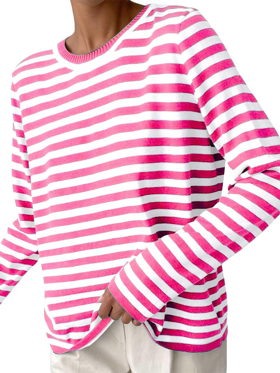 Striped Round Neck Long Sleeve Sweater