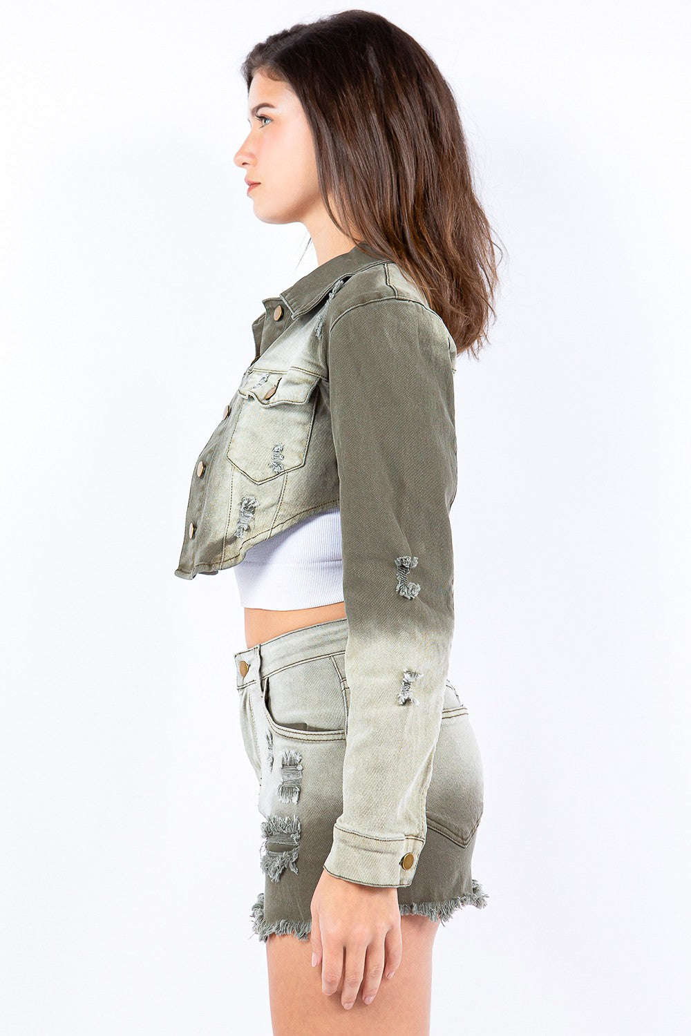 American Bazi Distressed Ombre Washed Cropped Denim Jacket - UrbanEthereal